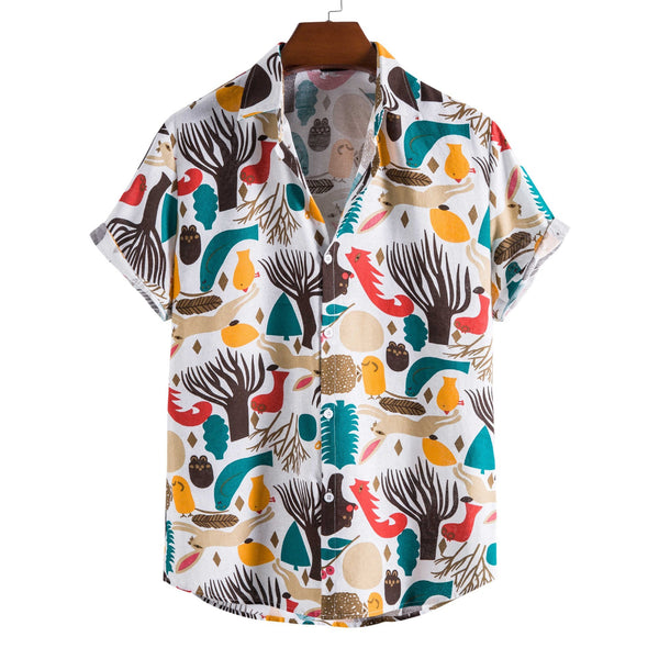 Printed Casual Men's Short-sleeved Shirt Lapel
