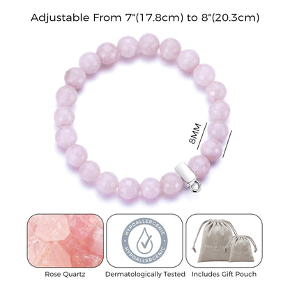 Faceted Rose Quartz Gemstone Charm Stretch Bracelet