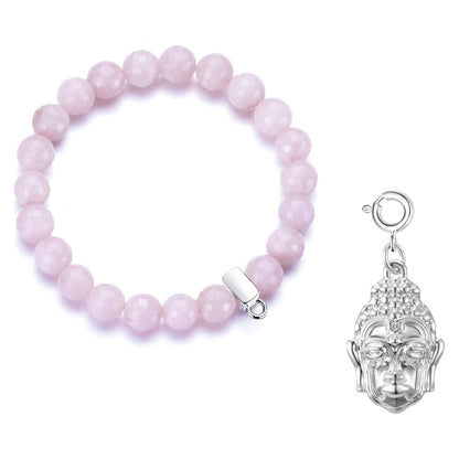 Faceted Rose Quartz Gemstone Stretch Bracelet with Charm Created with Zircondia® Crystals
