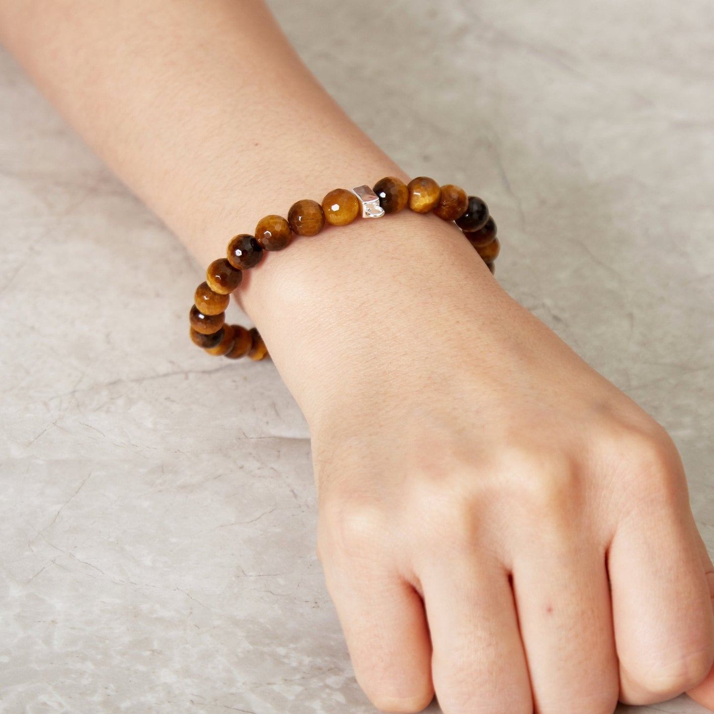 Faceted Tigers Eye Gemstone Charm Stretch Bracelet