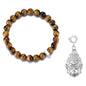 Faceted Tiger's Eye Gemstone Stretch Bracelet with Charm Created with Zircondia® Crystals