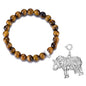 Faceted Tiger's Eye Gemstone Stretch Bracelet with Charm Created with Zircondia® Crystals