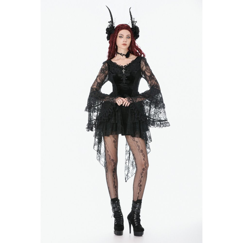 Dark in Love Classic Gothic Velvet & Lace Embroidered Dress