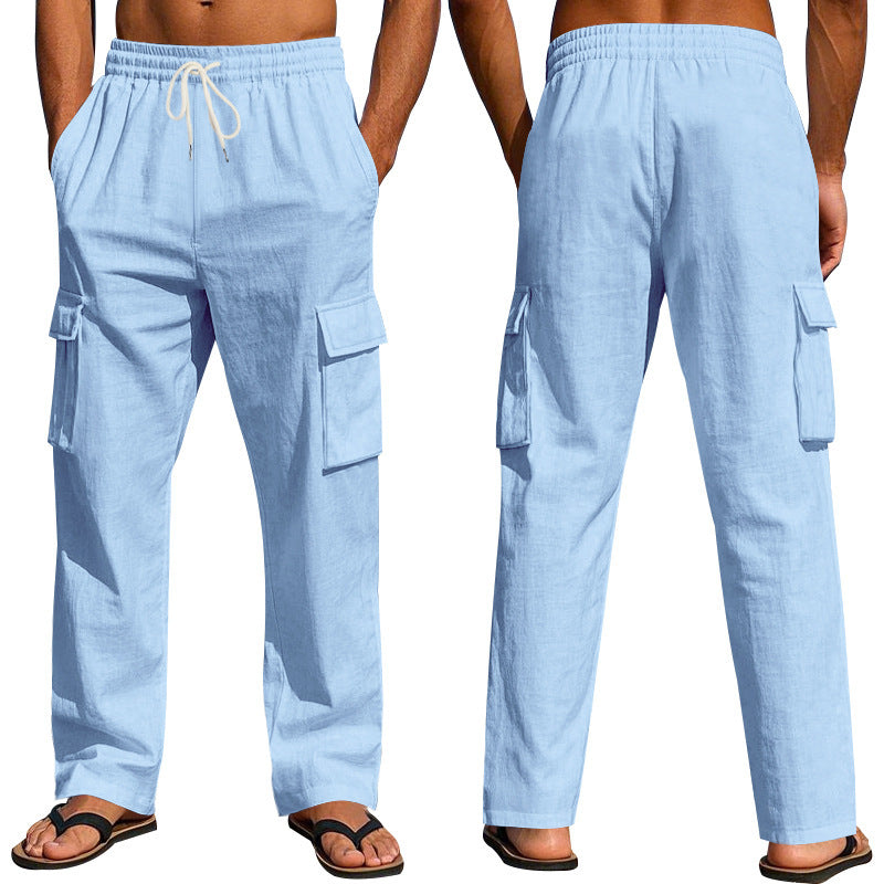 Men's Workwear Multi-pocket Straight Linen Pants
