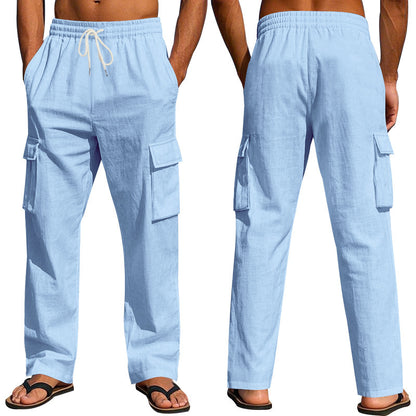Men's Workwear Multi-pocket Straight Linen Pants