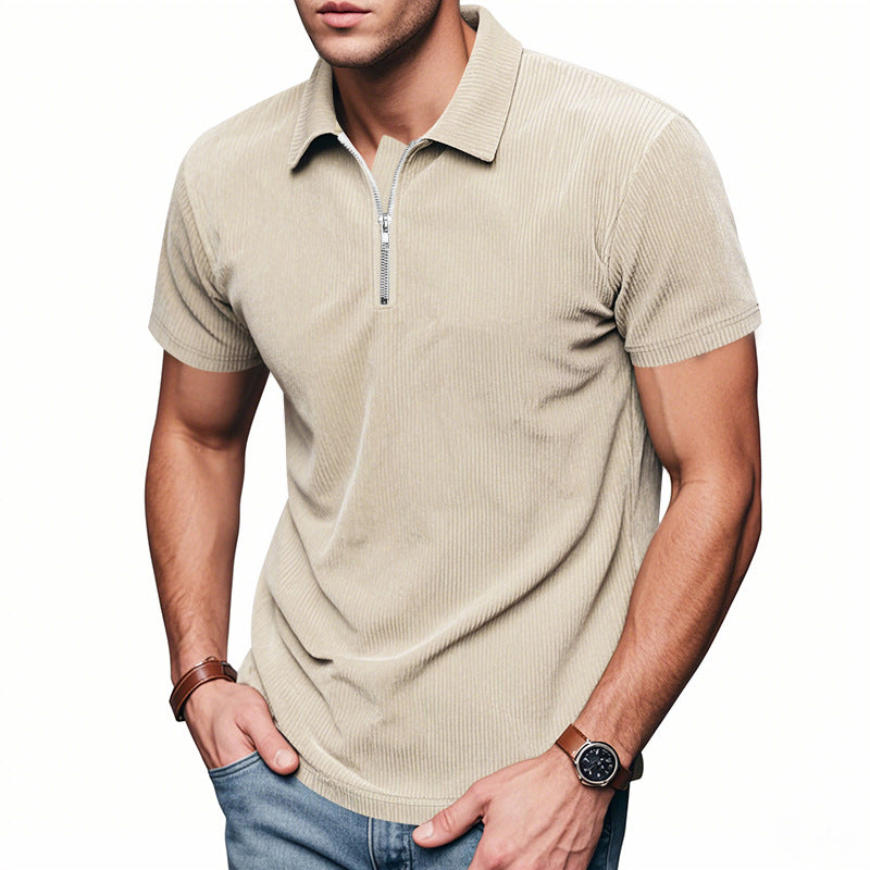 Men's Corduroy Half-Zip Polo Shirt - Short Sleeve
