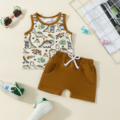 Boys Dinosaur Printed Two-piece Suit