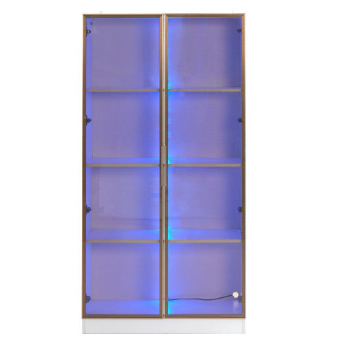 LED Display Cabinet, Clear Display Case For Figures, Storage Shelves With Tempered Glass Door, Storage Cabinet Floor Standing Transparent Showcase 160x80x40 Cm White