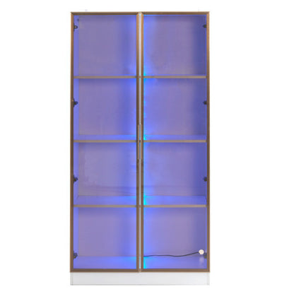 LED Display Cabinet, Clear Display Case For Figures, Storage Shelves With Tempered Glass Door, Storage Cabinet Floor Standing Transparent Showcase 160x80x40 Cm White