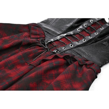 Robe Corset Punk en Tartan Rouge Dark in Love avec Jupe Asymétrique