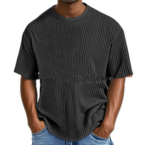 Casual Pure Color Comfort Waffle Short Sleeve