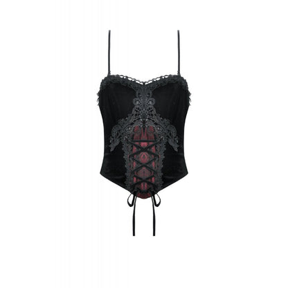 Dark in Love Gothic Black & Red Velvet Lace Corset