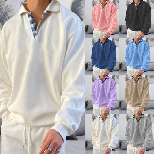 Mens Long Sleeve V-neck Lapel sweater