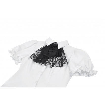 Dark in Love Elysia Ruffle Bib Puff Sleeve Goth Blouse in White