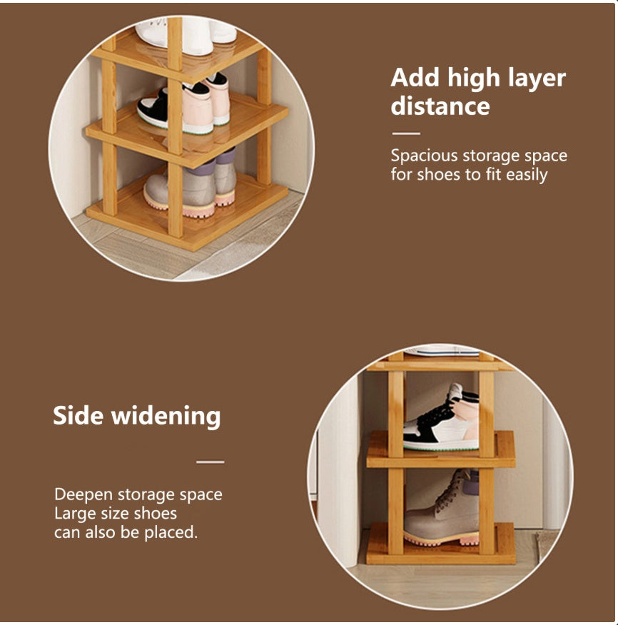 6-Tier Bamboo Shoe Rack - Vertical Space Saving Shoe Organizer Corner Shelf UK