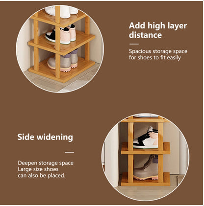 6-Tier Bamboo Shoe Rack - Vertical Space Saving Shoe Organizer Corner Shelf UK