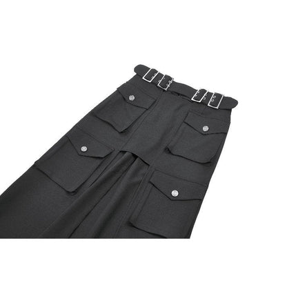 Dark in Love Punk Layered Pocket Cutout Belted Long Skirt
