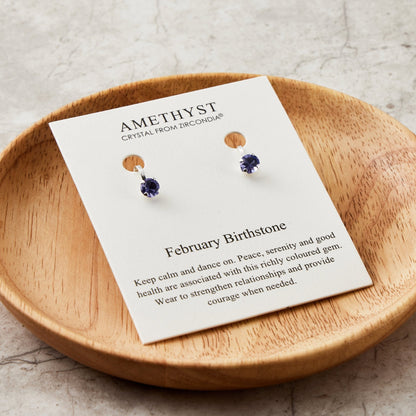 February (Amethyst) Birthstone Clip On Earrings Created with Zircondia® Crystals