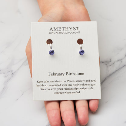 February (Amethyst) Birthstone Clip On Earrings Created with Zircondia® Crystals