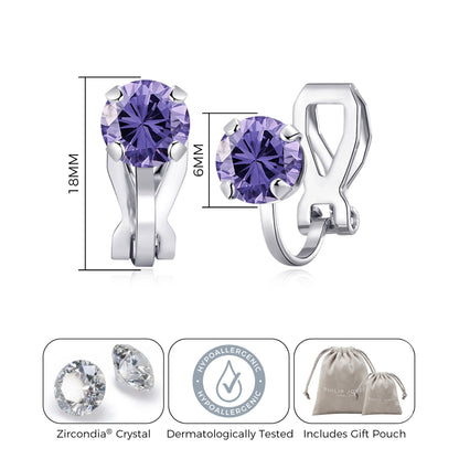 February (Amethyst) Birthstone Clip On Earrings Created with Zircondia® Crystals