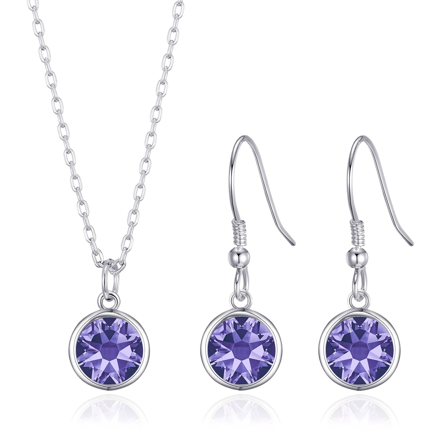 February (Amethyst) Birthstone Necklace & Drop Earrings Set Created with Zircondia® Crystals