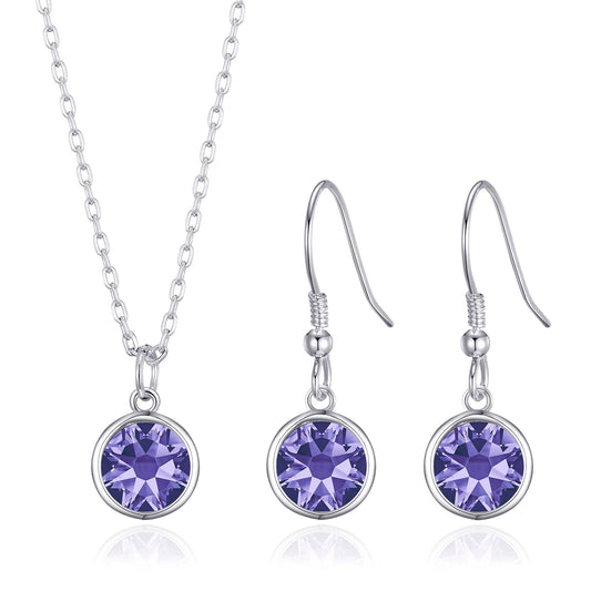 February (Amethyst) Birthstone Necklace & Drop Earrings Set Created with Zircondia® Crystals