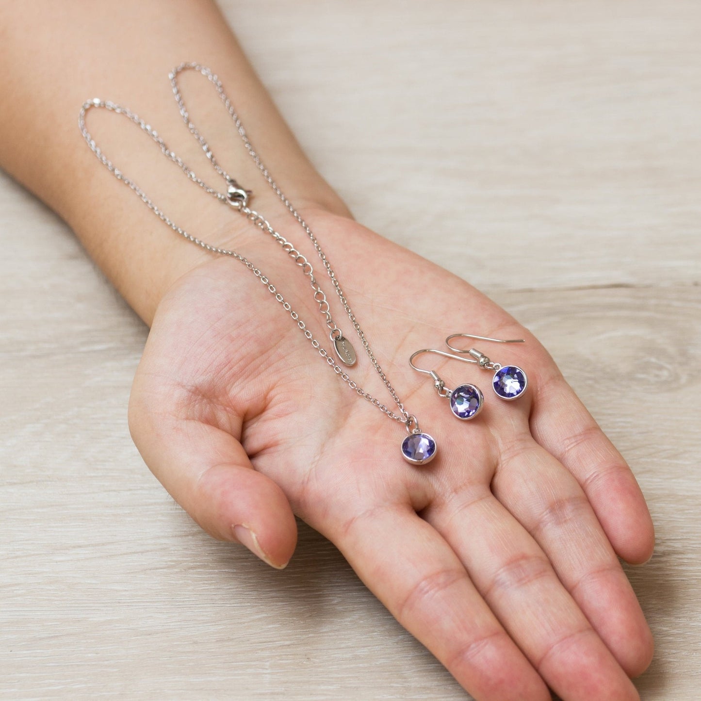 February (Amethyst) Birthstone Necklace & Drop Earrings Set Created with Zircondia® Crystals