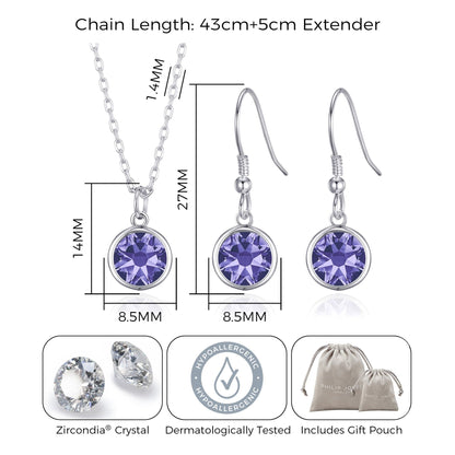 February (Amethyst) Birthstone Necklace & Drop Earrings Set Created with Zircondia® Crystals