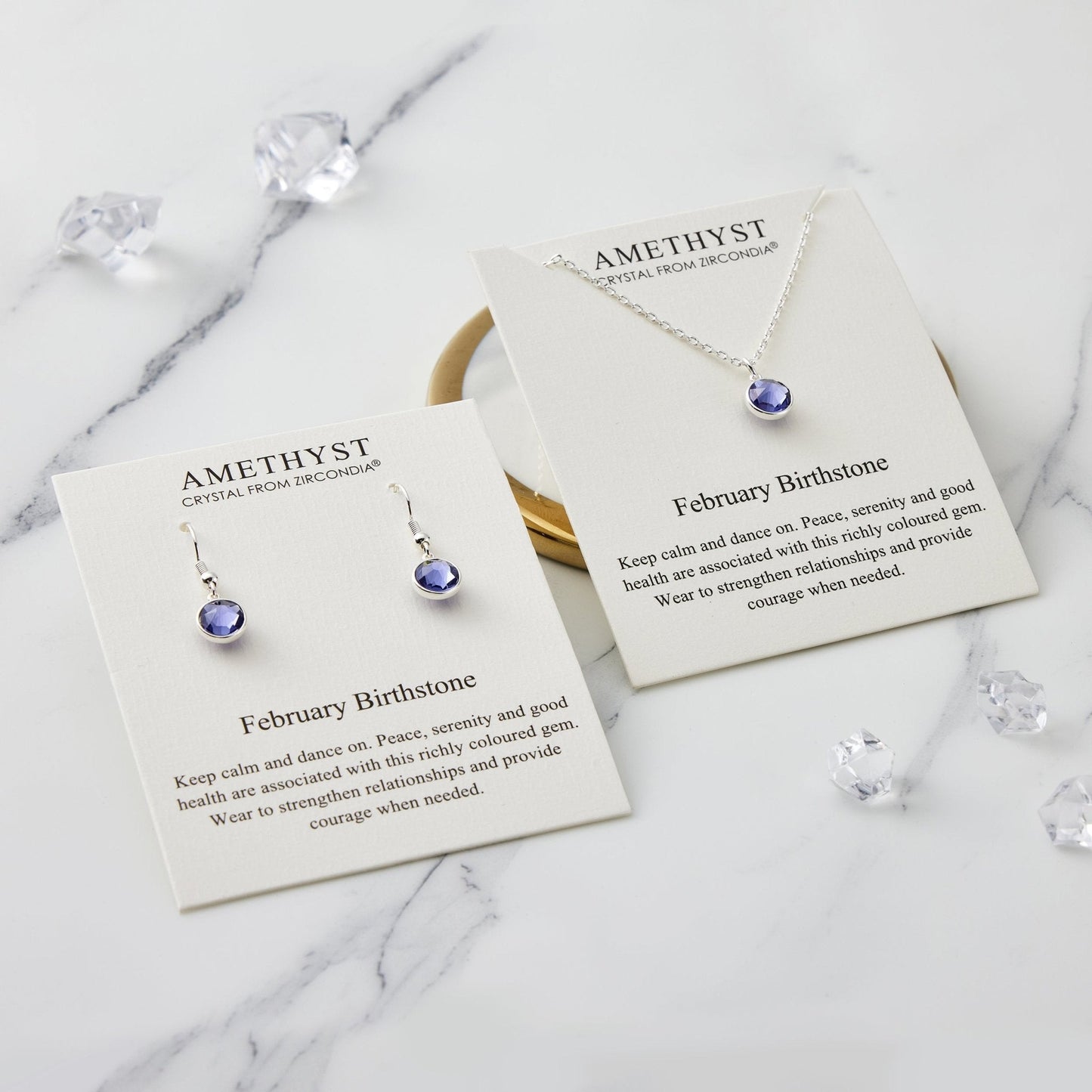 February (Amethyst) Birthstone Necklace & Drop Earrings Set Created with Zircondia® Crystals