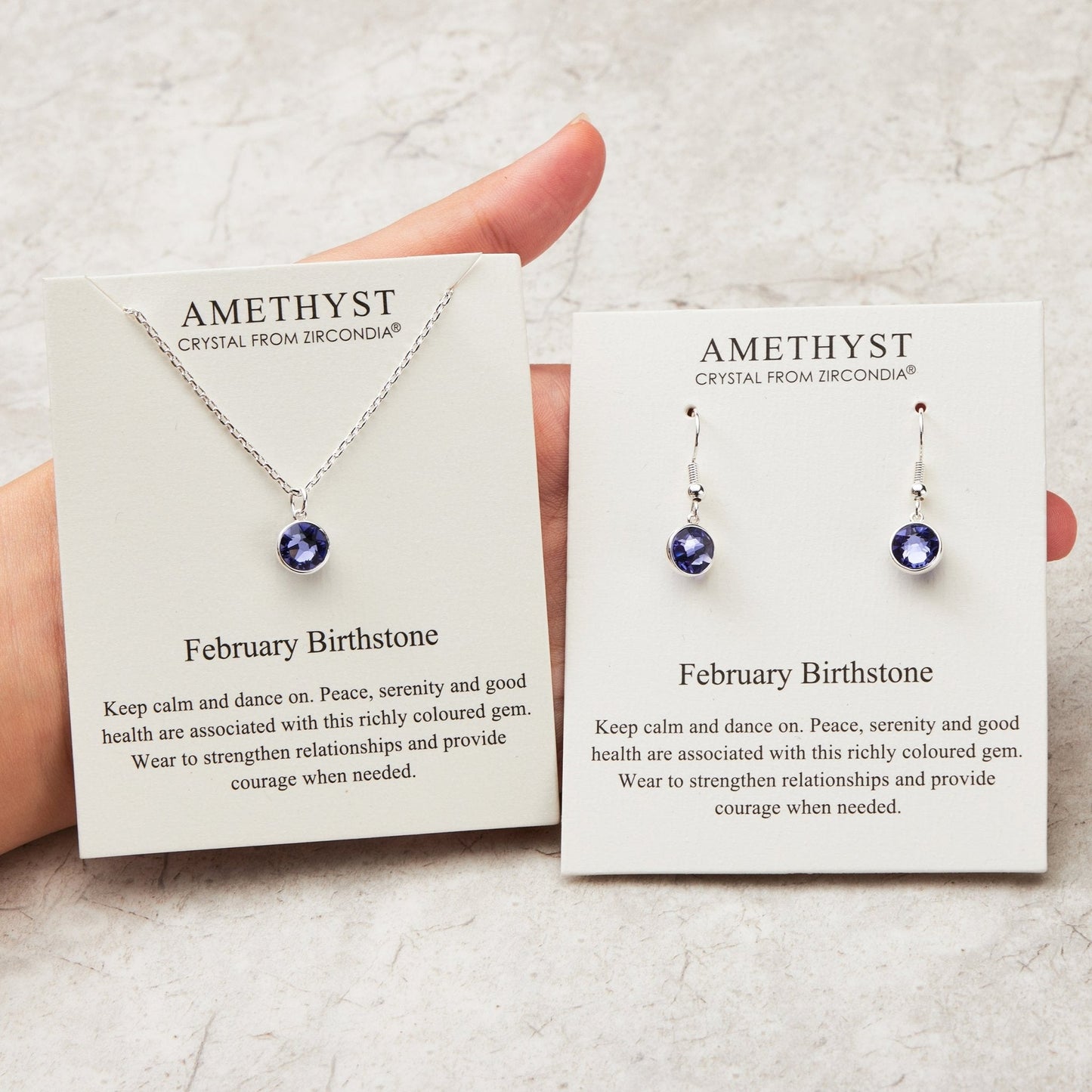 February (Amethyst) Birthstone Necklace & Drop Earrings Set Created with Zircondia® Crystals