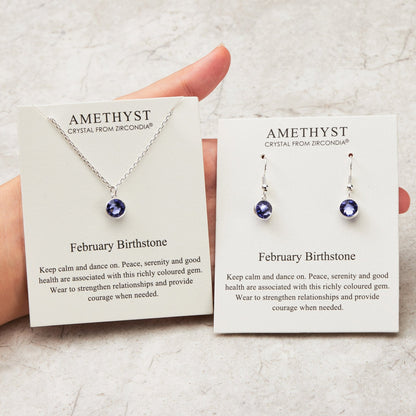 February (Amethyst) Birthstone Necklace & Drop Earrings Set Created with Zircondia® Crystals
