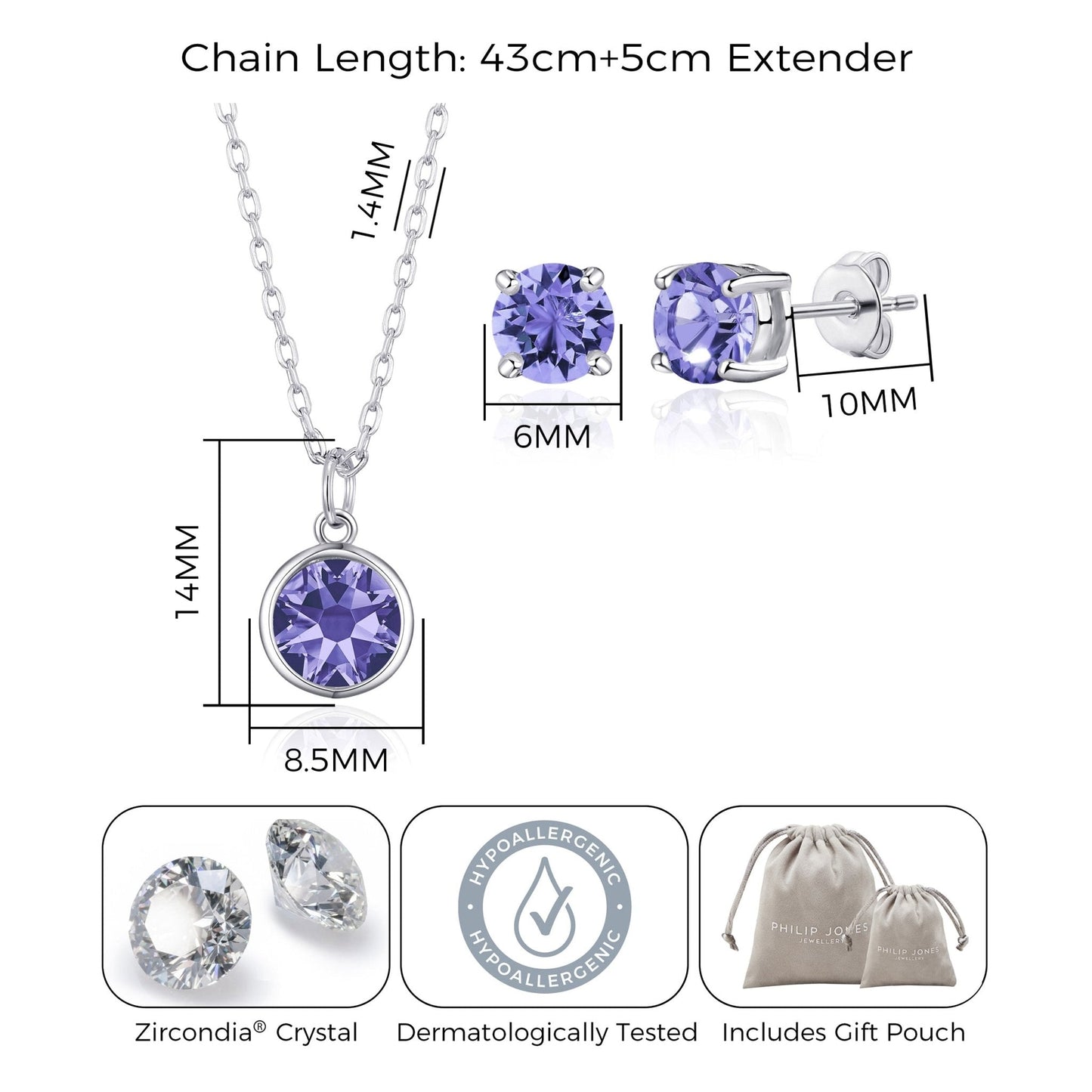 February (Amethyst) Birthstone Necklace & Earrings Set Created with Zircondia® Crystals