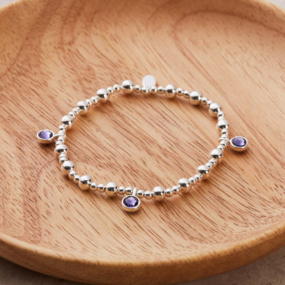 February (Amethyst) Birthstone Stretch Charm Bracelet with Quote Gift Box