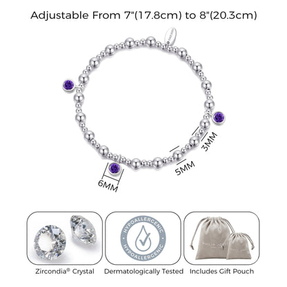 February (Amethyst) Birthstone Stretch Charm Bracelet with Quote Gift Box