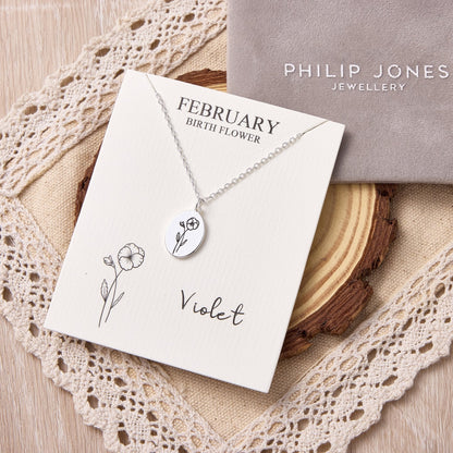February Birth Flower Violet Necklace with Card