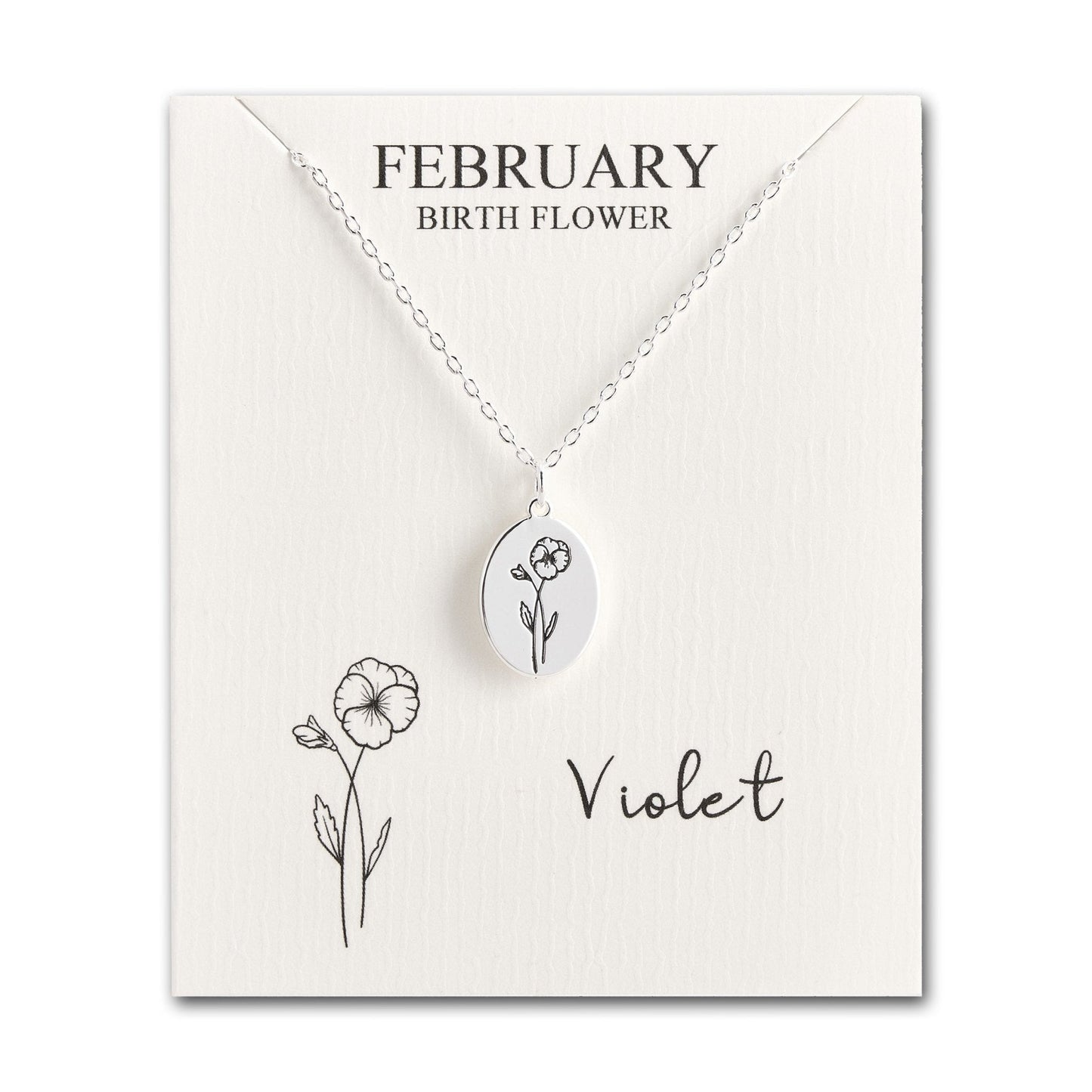 February Birth Flower Violet Necklace with Card