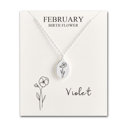 February Birth Flower Violet Necklace with Card