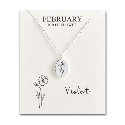 February Birth Flower Violet Necklace with Card
