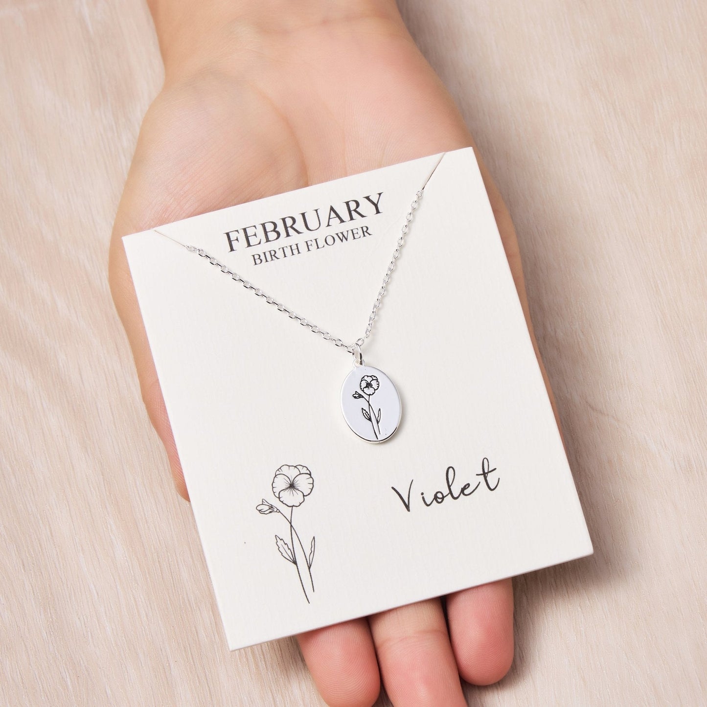 February Birth Flower Violet Necklace with Card
