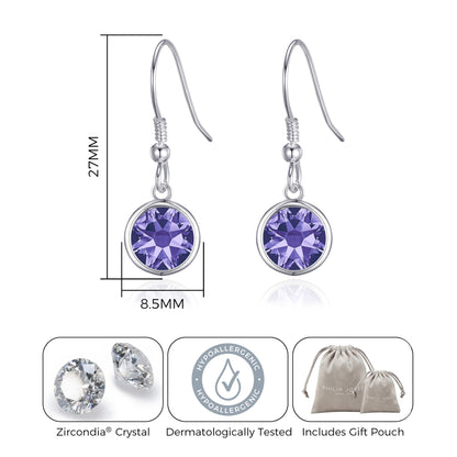 February Birthstone Drop Earrings Created with Amethyst Zircondia® Crystals