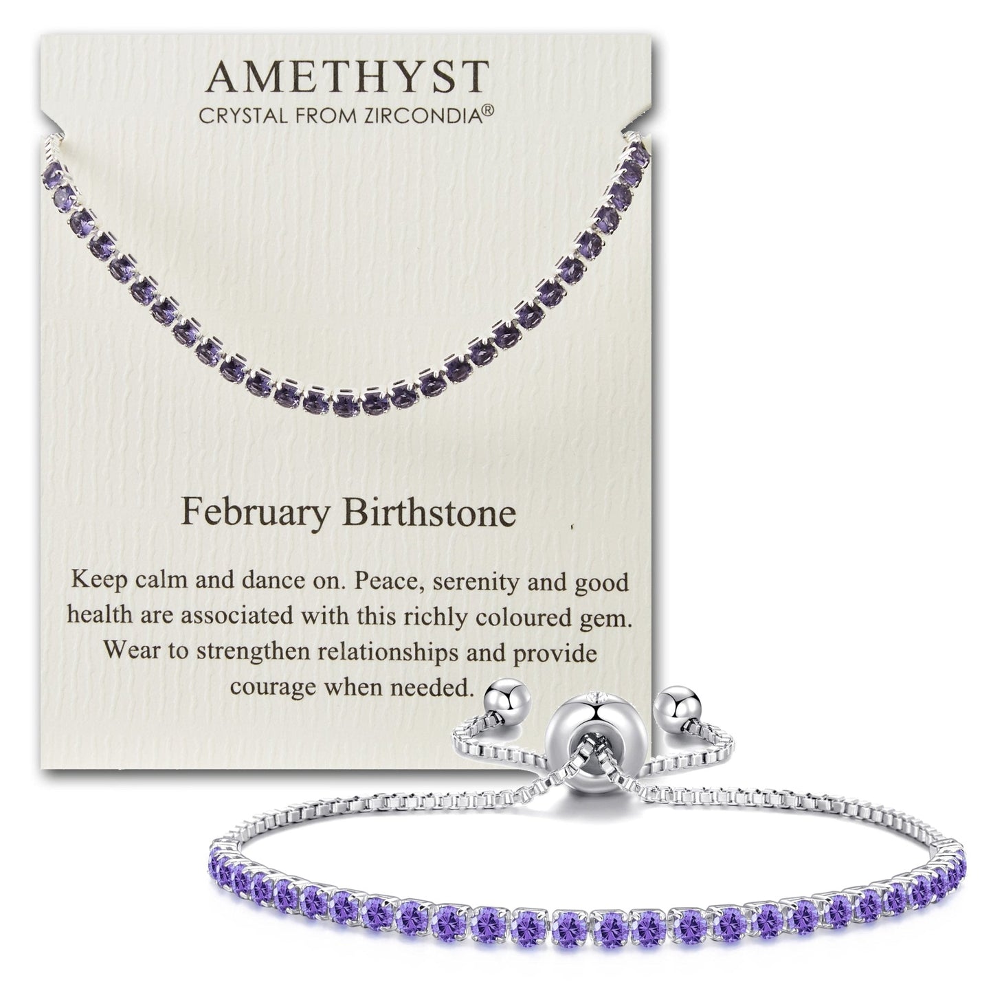 February Birthstone Friendship Bracelet with Amethyst Zircondia® Crystals