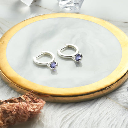 February Birthstone Hoop Earrings Created with Amethyst Zircondia® Crystals