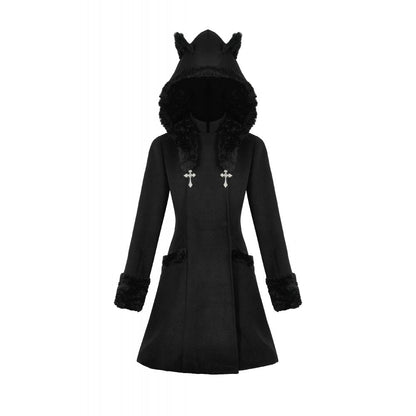 Manteau gothique Dark in Love avec oreilles de chat en fausse fourrure