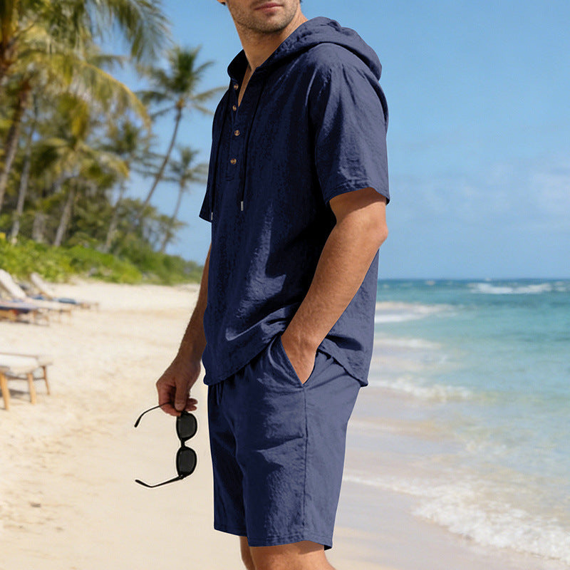Men's Linen Hooded Casual Set - Loose & Breathable