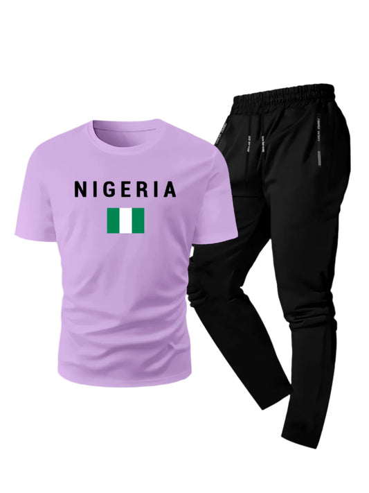 Ensemble deux pièces décontracté d'été pour homme, T-shirt à manches courtes imprimé nigérian avec pantalon long confortable, tenue à la mode