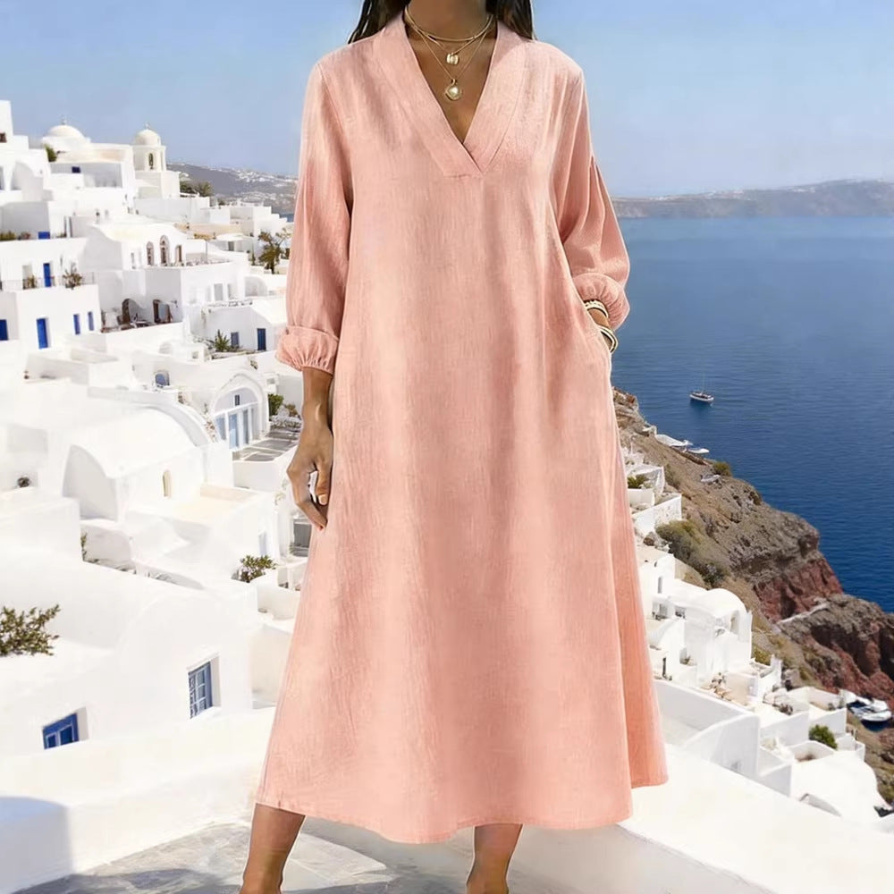 Casual V-Neck Long-Sleeve Dress