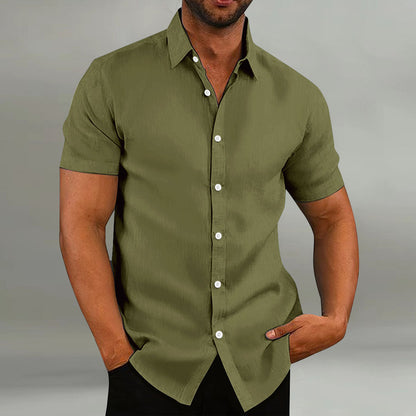 Chemise décontractée en coton et lin à manches courtes pour homme, coupe ample, style vintage