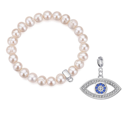 Freshwater Baroque Pearl Stretch Bracelet with Charm Created with Zircondia® Crystals