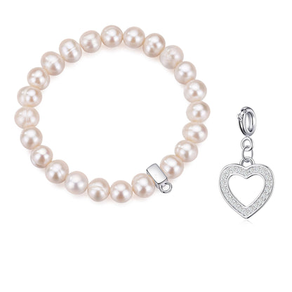 Freshwater Baroque Pearl Stretch Bracelet with Charm Created with Zircondia® Crystals