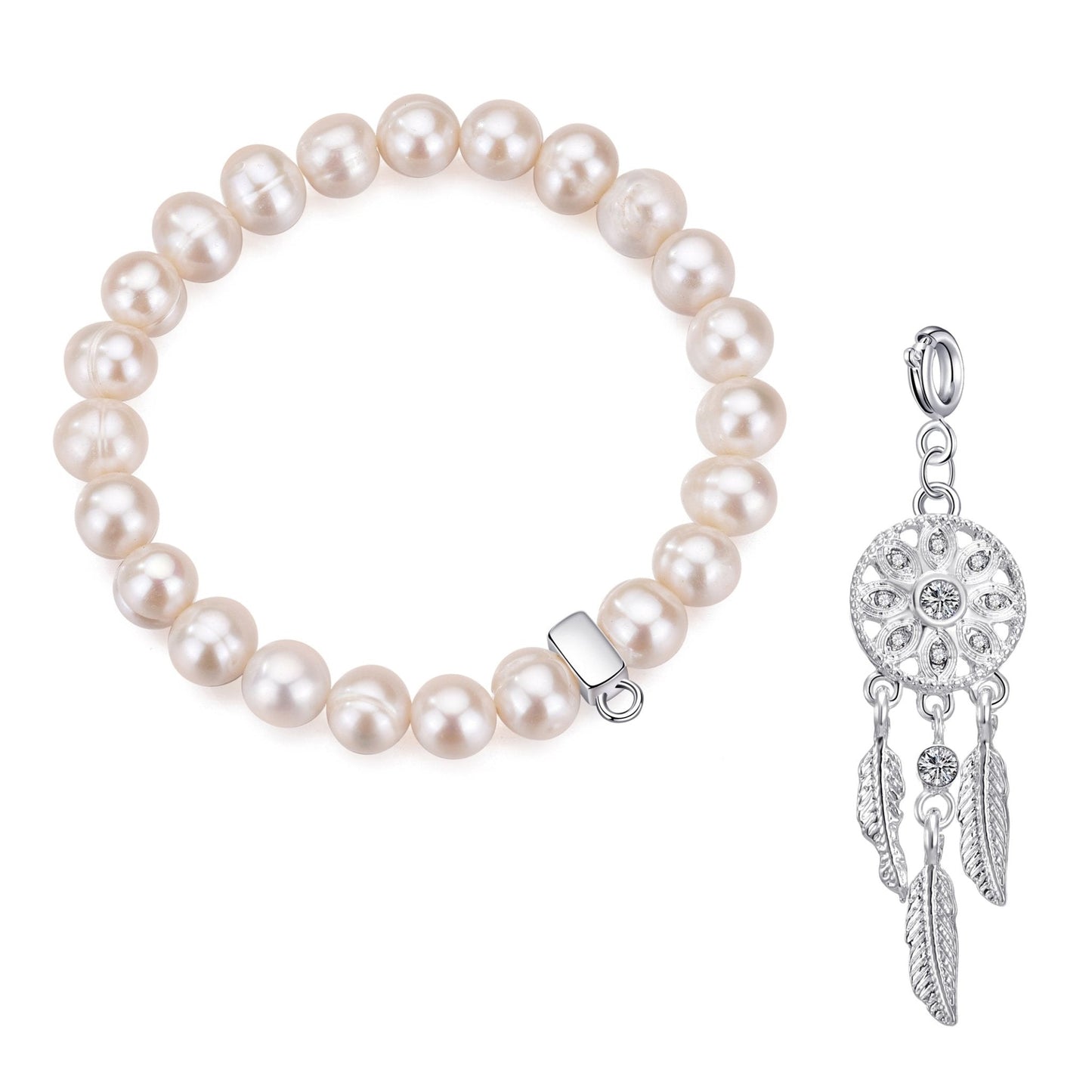 Freshwater Baroque Pearl Stretch Bracelet with Charm Created with Zircondia® Crystals